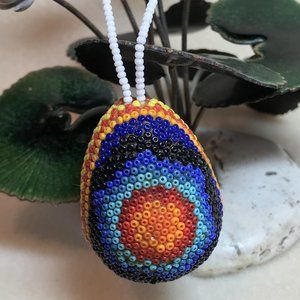 Huichol Native Mexican Folk Art Bead Egg